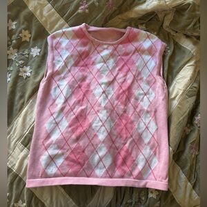 Pink Argyle Sleeveless Sweater